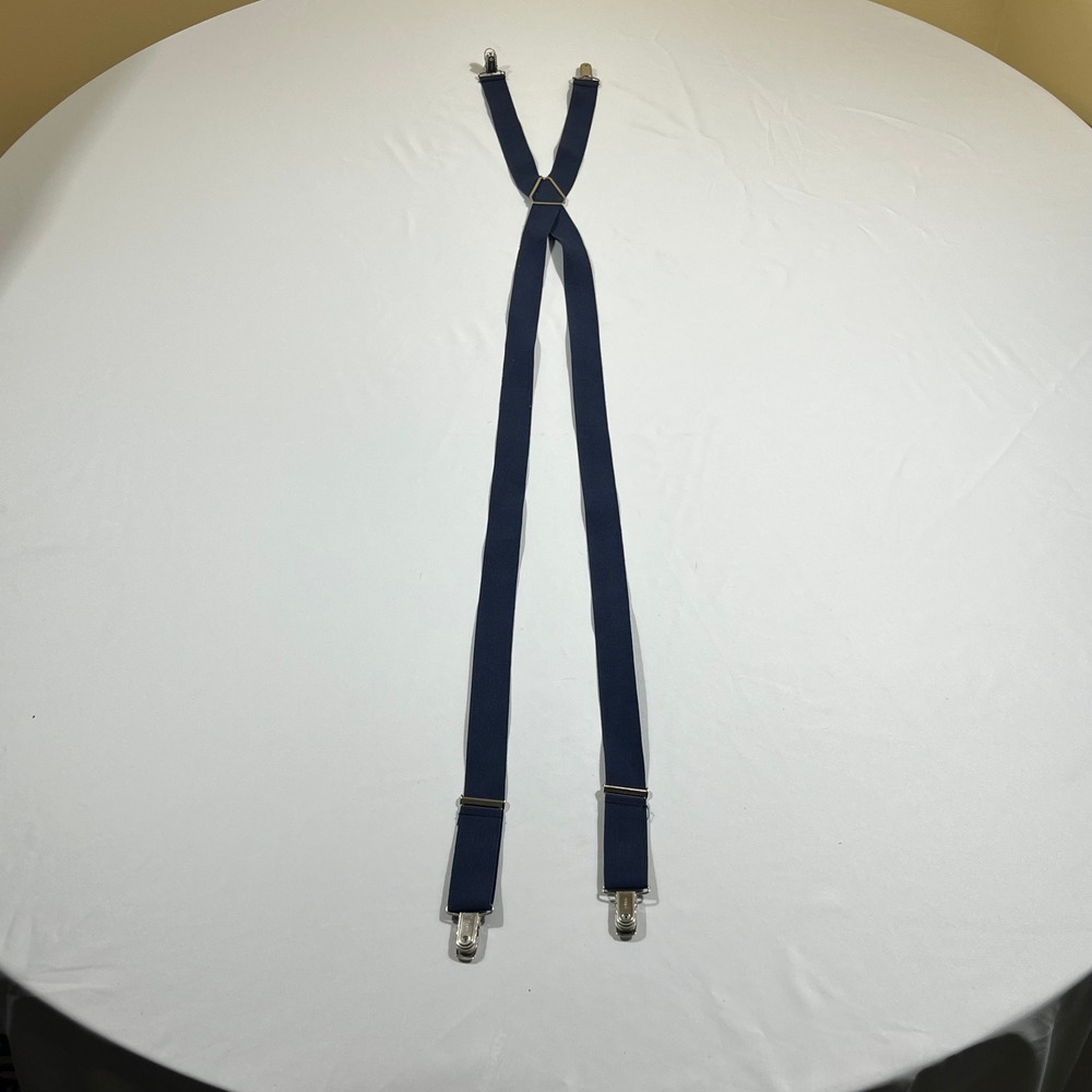 Suspenders Men Navy Blue X-Back Adjustable Metal Clip Elastic